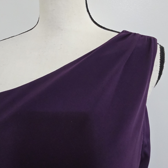 CALVIN KLEIN size 6 Stretch Zip Ruched One Shoulder Embellished Dress Purple - Picture 12 of 16